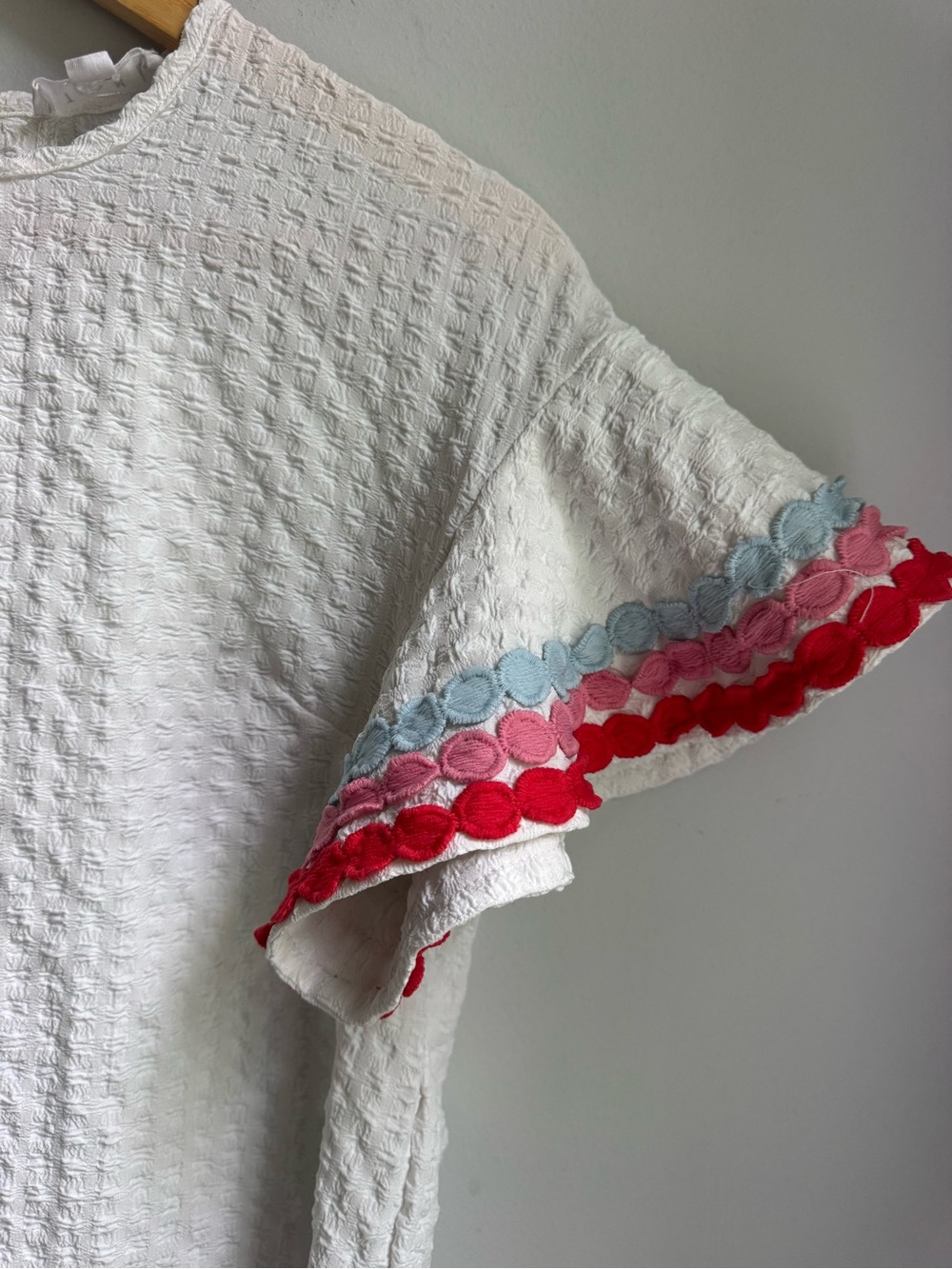 THML White Textured Short Sleeve Top with Pink & Blue Trim - Picture 8 of 10